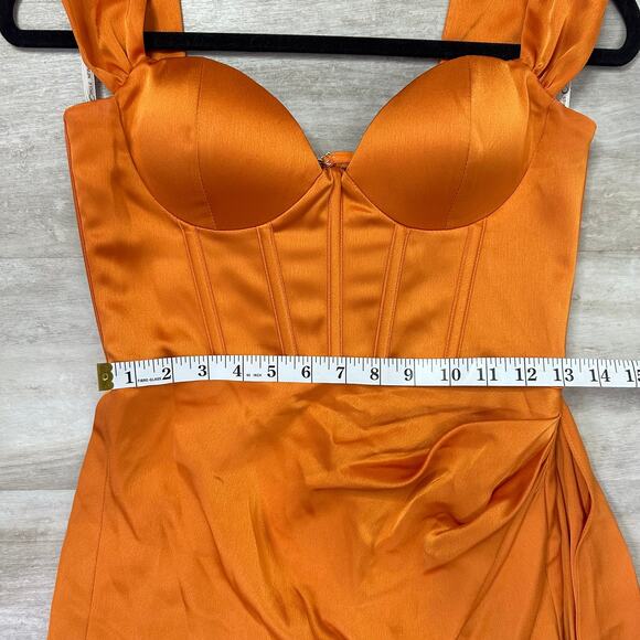 Miss Circle Zayda Orange High Slit Corset Satin Gown Women’s Size Small - Picture 9 of 10